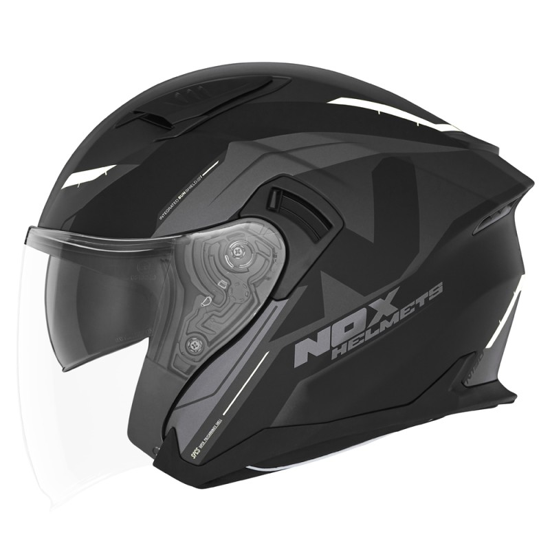 Kask otwarty NOX PROMOCJA N130 KLINt czarny/szary/biały mat XXL