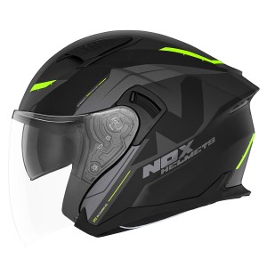 Kask otwarty NOX PROMOCJA N130 KLIN CZARNY MAT/ZÓŁTY FLUO M