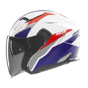 NOX KASK OTWARTY JET Z BLENDĄ N130 MYST BIAŁO/NIEBIESKI/CZERWONY ROZMIAR L