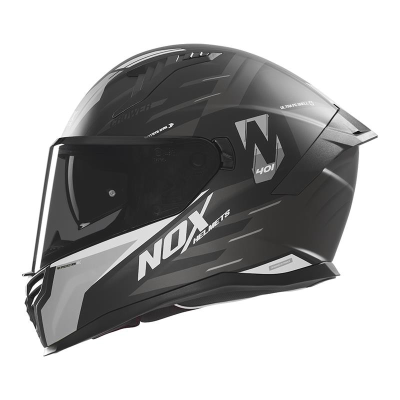 NOX KASK INTEGRALNY (FULL FACE) Z BLENDĄ N401 CROWER KOLOR CZARNY/SREBRNY MAT ROZMIAR S