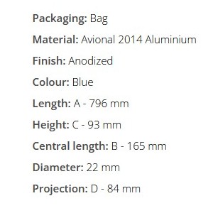 Kierownica aluminiowa TOMMASELLI (DOMINO) 22mm niska z poprzeczką - kolor niebieski