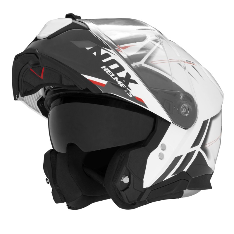 NOX KASK SZCZĘKOWY (FLIP-UP) Z BLENDĄ N967 SYNCHRO BIAŁY/CZERWONY S