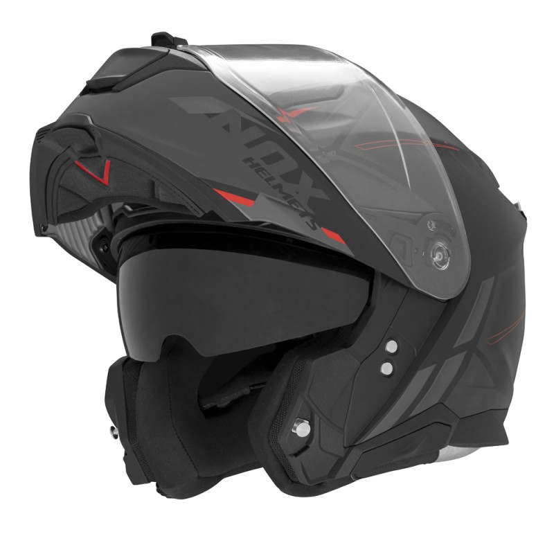 Kask szczękowy NOX N967 Synchro czarny/czerwony/szary mat XL