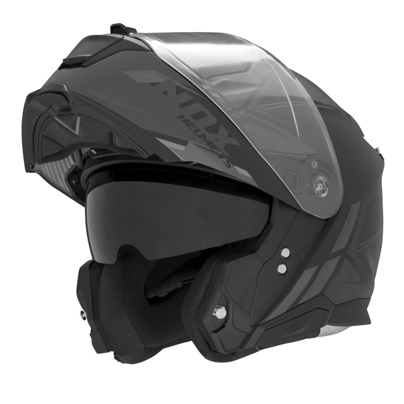 NOX KASK SZCZĘKOWY (FLIP-UP) Z BLENDĄ N967 SYNCHRO CZARNY/TYTANOWY MAT XL