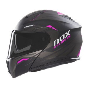 NOX KASK SZCZĘKOWY (FLIP-UP) Z BLENDĄ N968 ULTRA KOLOR CZARNY/RÓŻOWY MAT ROZMIAR M
