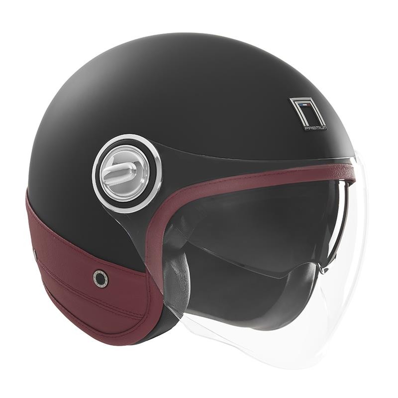 NOX PREMIUM KASK OTWARTY JET HERITAGE LEATHER CZARNY MAT/CZERWONY XL