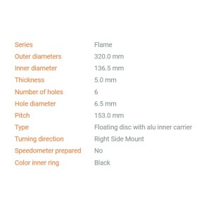 Tarcza hamulcowa płynąca Flame przód 320mm z aluminiowym środkiem (prawa) Husqvarna, KTM