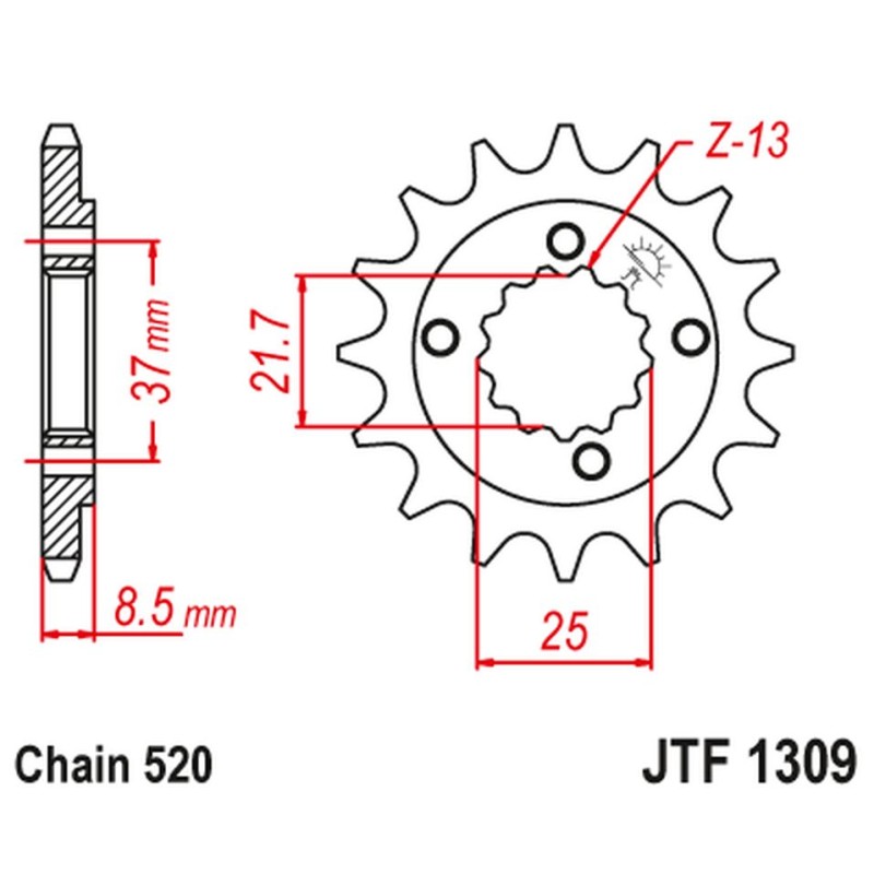 Zębatka przednia 350 13 JT do Hondy XR 600R i TRX 400EX/X - Łańcuch 520