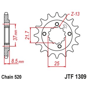 JT ZĘBATKA PRZEDNIA 350 16 HONDA XR 600R '91-'00, TRX 400EX/X '05-'14 POLARIS PREDATOR 500 '03-07' (35016JT) (ŁAŃC. 520)