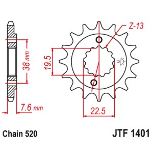 Zębatka przednia do Suzuki LTR 450, LTZ 400, RMX 450, Kawasaki KFX 400, Hyosung TE 450