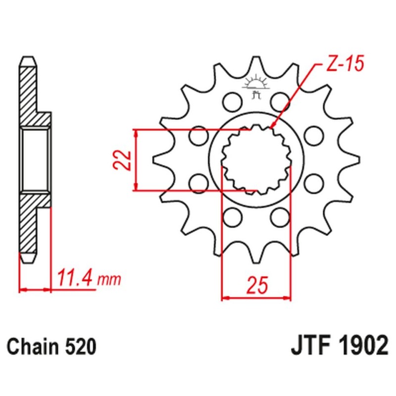 JT ZĘBATKA PRZEDNIA 1252 15 Z GUMĄ KTM LC4 400/600/620/640/690