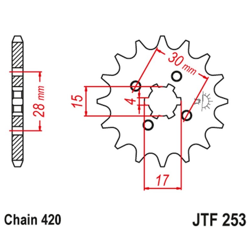 JT ZĘBATKA PRZEDNIA 255 12 HONDA MTX/MBX/XR 80 - ŁAŃC. 420