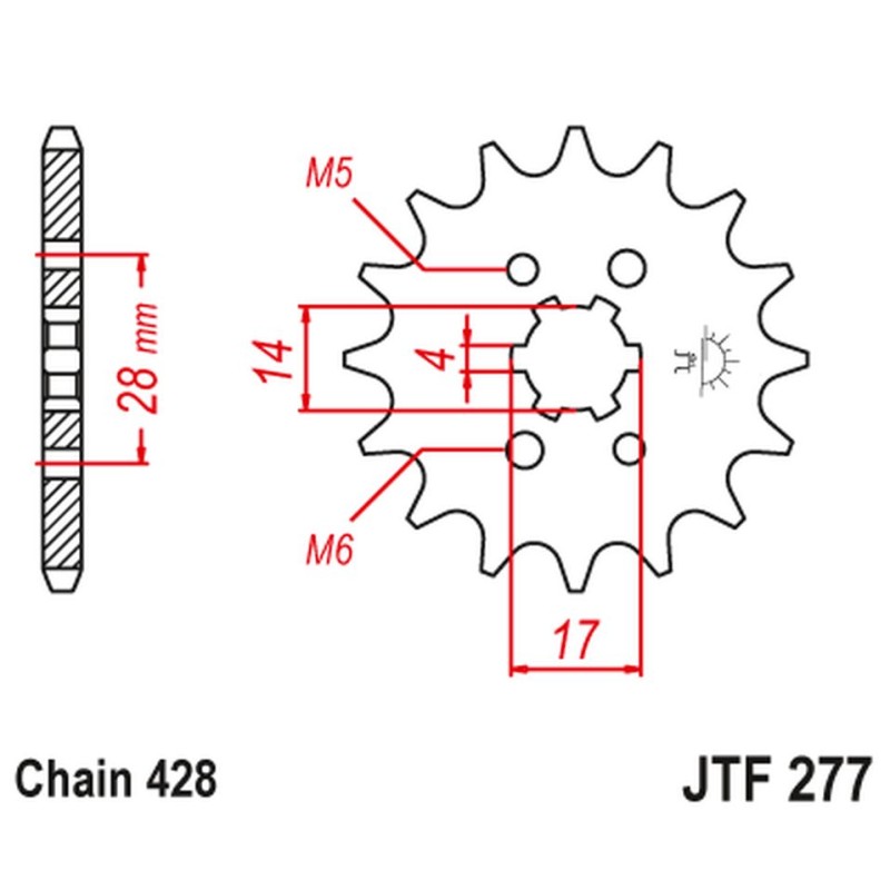 Zębatka przednia JT 2118 14 Honda TRX 90 '93-19', CRF 125 '14-21', Derbi Senda/Mulhacen/Terra '07-14' (211814JT)