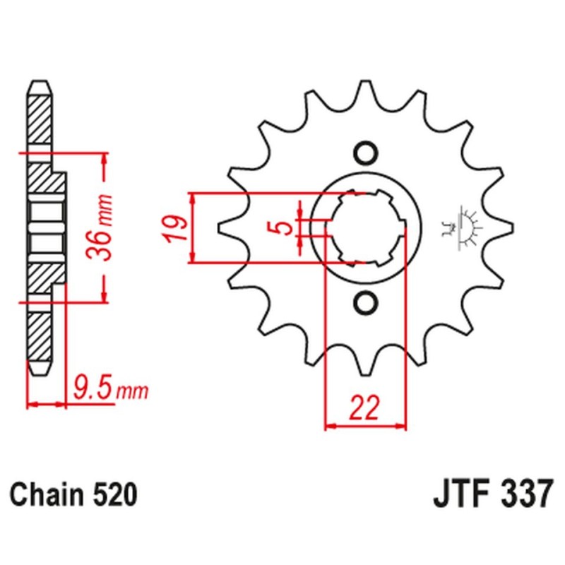 Zębatka przednia JT 337 12 Honda TRX 250/300, CR 250 '82-'85, CR500 '84-'85 (33712JT) (łanć. 520)