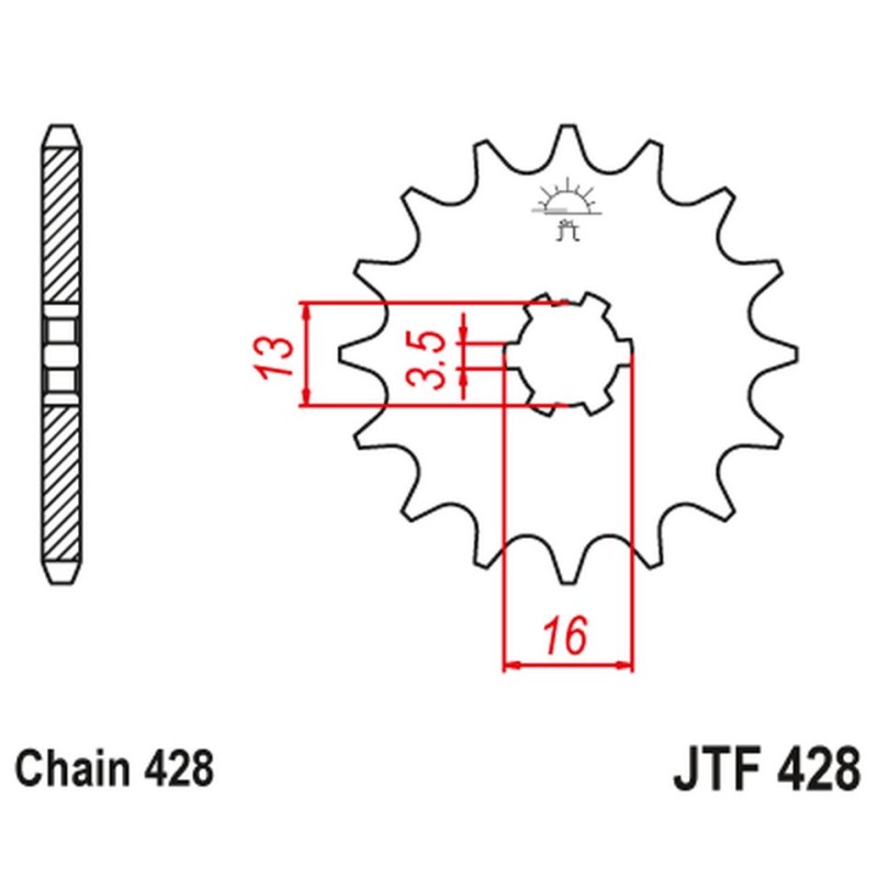 JT ZĘBATKA PRZEDNIA 428 13 SUZUKI DR-Z 50 '19-21', DR-Z 70 '08-18', DS/JR/RM/RG/GT/TS 80 '77-03' (42813JT)