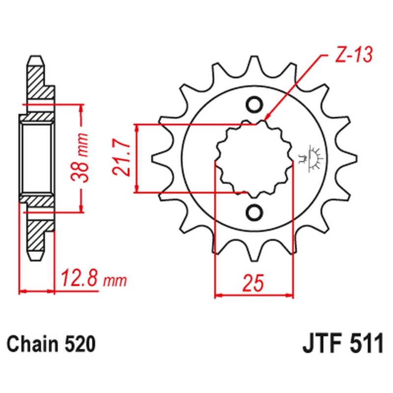 JT ZĘBATKA PRZEDNIA 511 14 KAWASAKI KLR 650 '90-'14 - ŁAŃC. 520