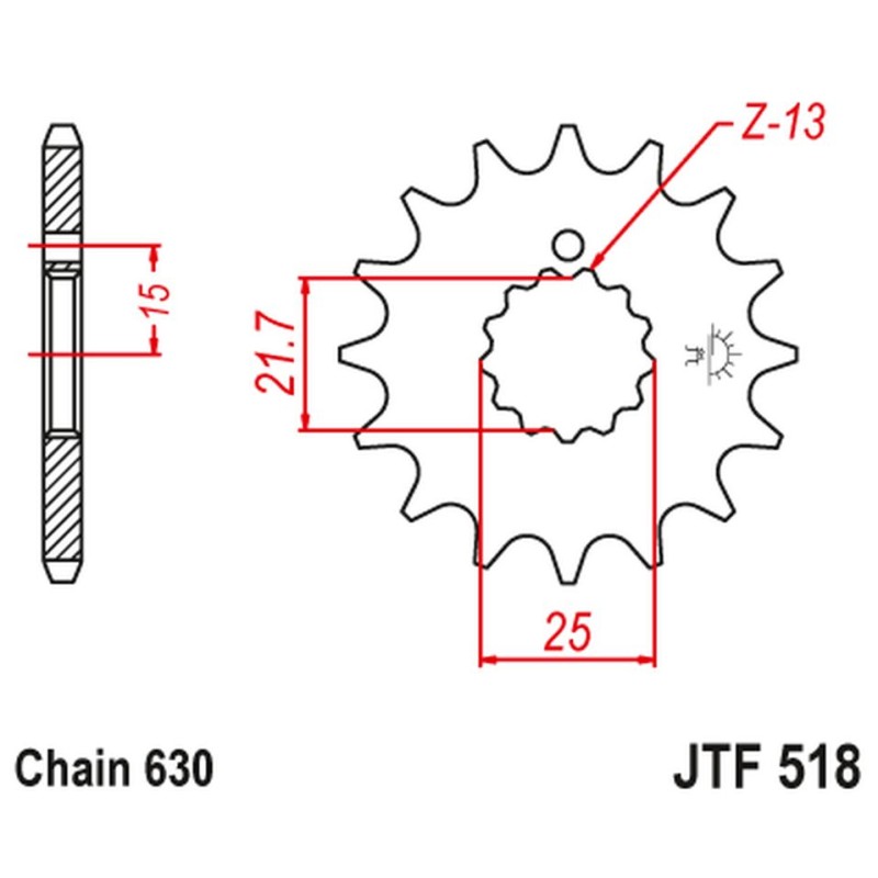 JT ZĘBATKA PRZEDNIA 518 15 KAWASAKI Z 650 /750 '79-'83 (51815JT) (ŁAŃC. 630)