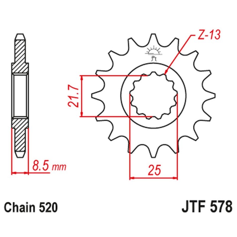 Zębatka przednia JT 585 14 Kawasaki ZX-6R/RR '07-17, Yamaha XTZ 750 '90-'98 (58514JT)