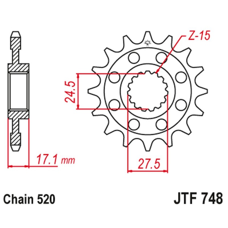 JT ZĘBATKA PRZEDNIA 2250 15 Z GUMĄ DUCATI 899 PANIGALE '14-'15, 959 PANIGALE '16-'19