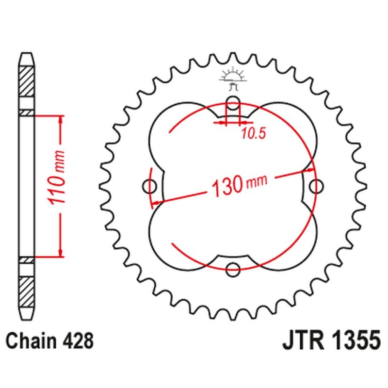 JT ZĘBATKA TYLNA 4355 50 HONDA TRX 90 '93-19', TRX 125 '87-88' (435550JT) - ŁAŃC.428