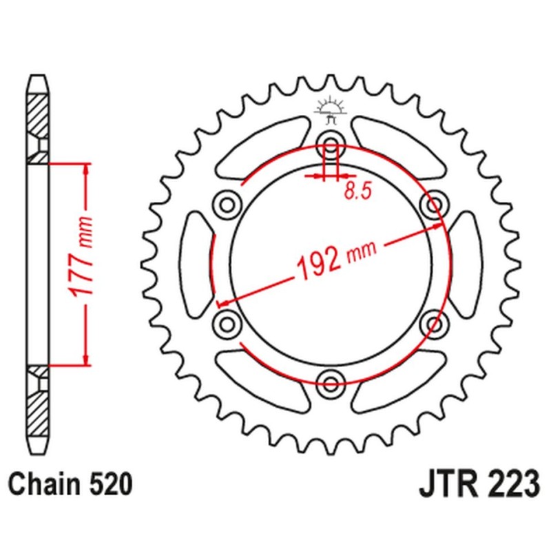 JT ZĘBATKA TYLNA 223 52 HUSQVARNA WR 250 '83-84, WR/CR 250 '80, WR 350 '81-88, WR/CR 400 '81-89, CR 400/430 '81-83 (22352JT)