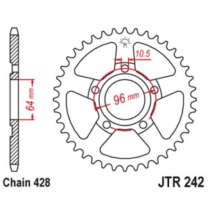 JT ZĘBATKA TYLNA 242 50 HONDA XL 125 R '82-87' - Łańcuch 428