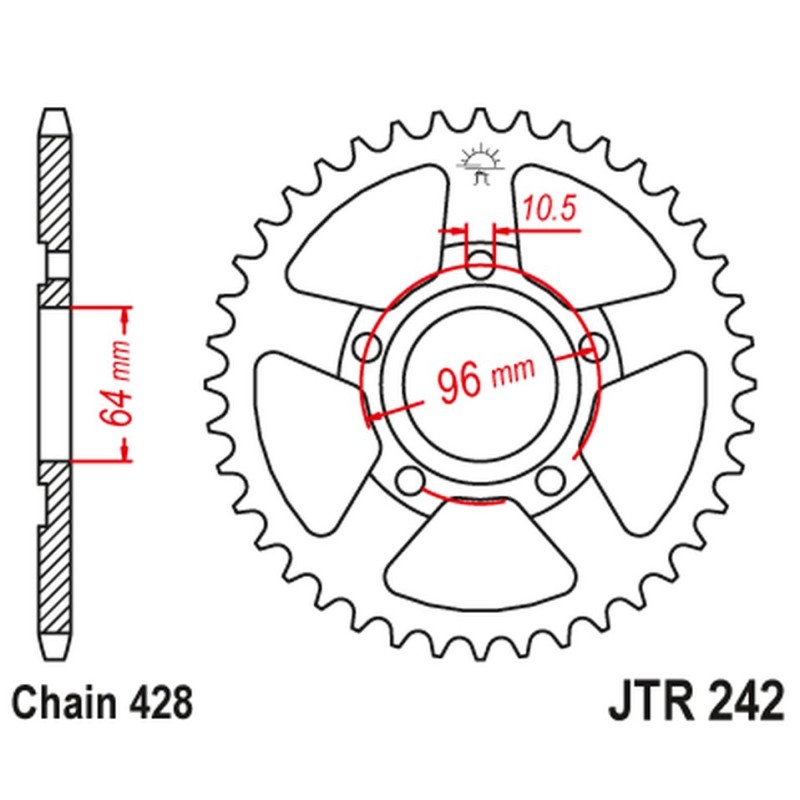 JT ZĘBATKA TYLNA 242 50 HONDA XL 125 R '82-87' - Łańcuch 428