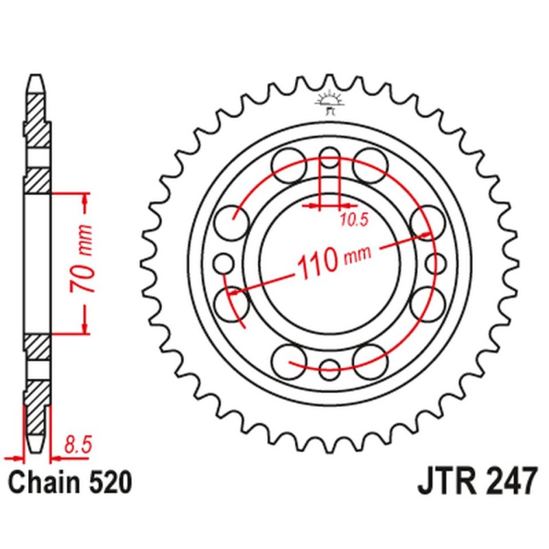JT ZĘBATKA TYLNA 247 36 HONDA CB/CBX 250 '78-84', CB 400 N/T '81-83' (ŁAŃC.520)