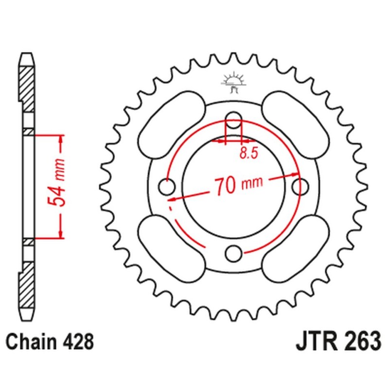 Zębatka tylna JT 263 42 do HONDA CT 100 '86-94', PEUGEOT 110 VOX '13', KYMCO 110/125/150 (Łańcuch 428) - na zamówienie