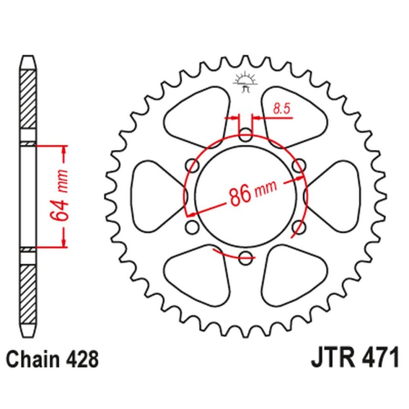 JT ZĘBATKA TYLNA 471 45 KAWASAKI KE 125 '76-87', KE 175 '76-78' (47145JT) (ŁAŃC.428) NA ZAMÓWIENIE