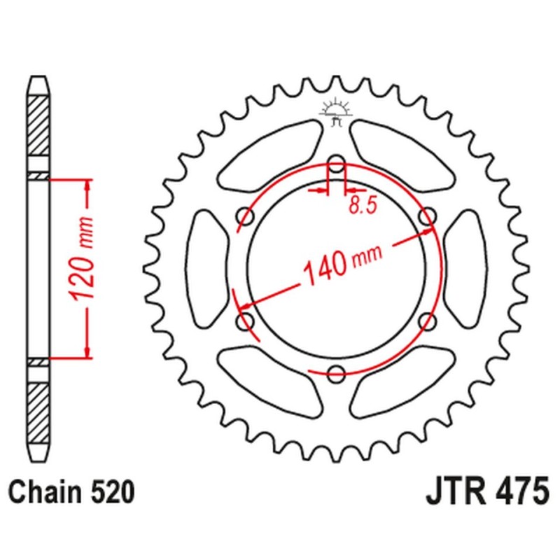 JT ZĘBATKA TYLNA 475 45 KAWASAKI KL 250 '79-05', KV 250 '85-86' - ŁAŃC520