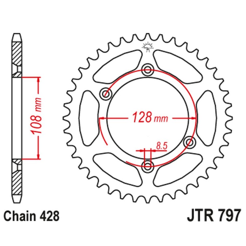 JT ZĘBATKA TYLNA 4488 57 KAWASAKI KLX 125 '03-06, SUZUKI DR-Z 125 '03-20 - ŁAŃC. 428