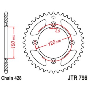 JT ZĘBATKA TYLNA 798 50 SUZUKI RM 80 '83-01, YAMAHA YZ 85 '02-24 (79850JT) (ŁAŃC. 428)