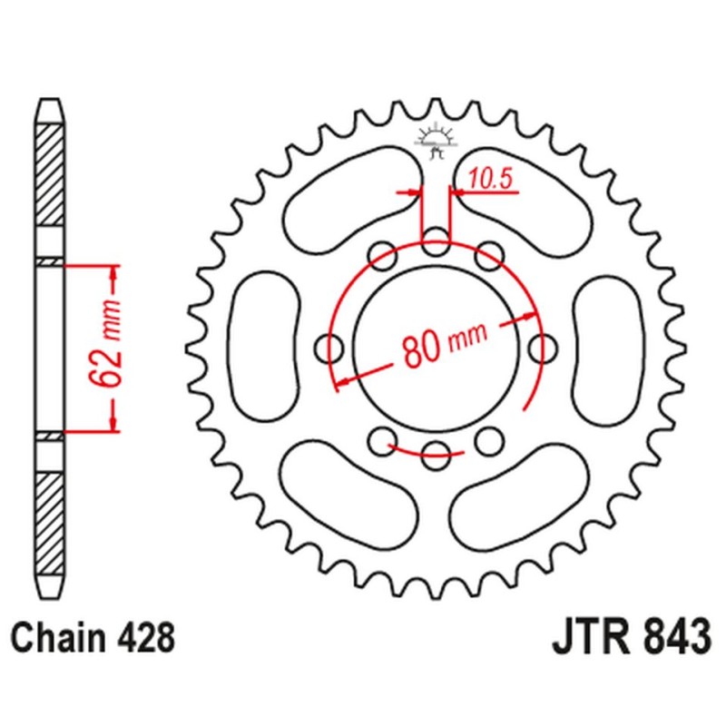 JT ZĘBATKA TYLNA 843 47 YAMAHA DT 80LC '83-84 (-1), DT 125LC (-2), SR 125 '80-'94 (-2)