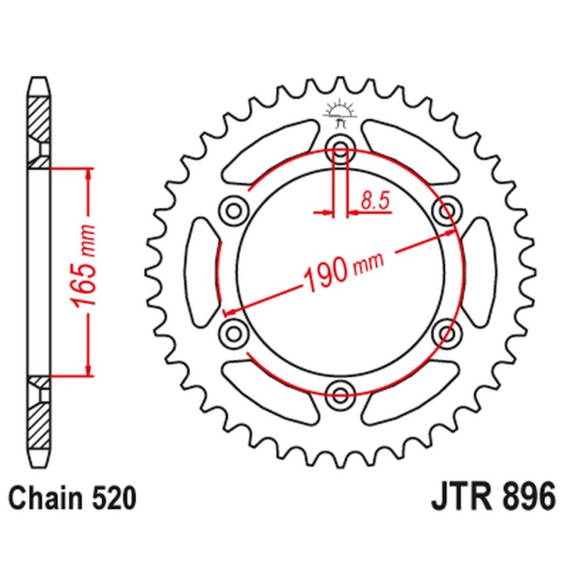 JT ZĘBATKA TYLNA 896 52 KTM 125 MX '90, 250 MX '83-87, 500 MX '85-87, 350 ENDURO '84-87, 600 LC4 MX '89